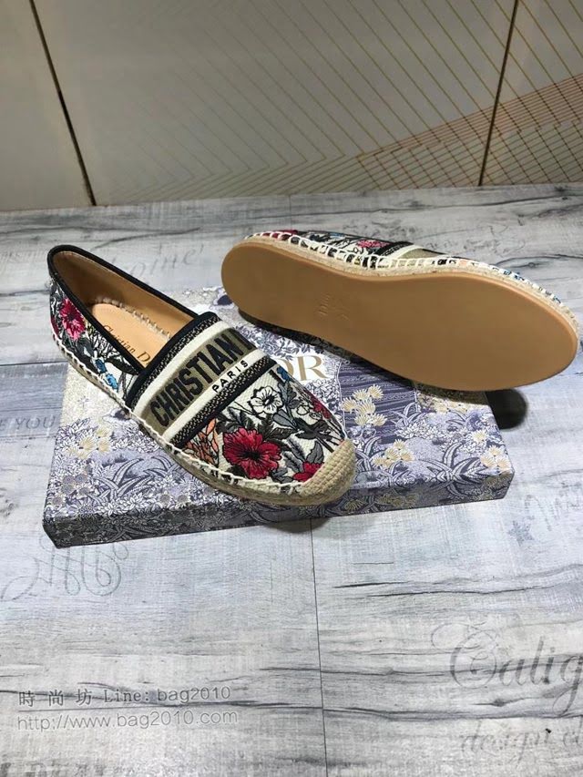 DIOR女鞋 迪奧2021專櫃新款麻繩刺繡平底鞋 Dior經典款漁夫鞋  naq1532